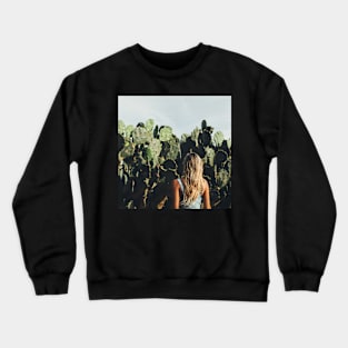 Young Blond Girl Standing in Front on Cacti Crewneck Sweatshirt